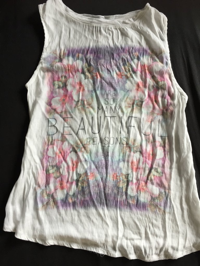 Top hemd Amisu shirt wit print L mouwloos, Wit, Maat 42/44 (L), Ophalen of Verzenden, Zo goed als nieuw