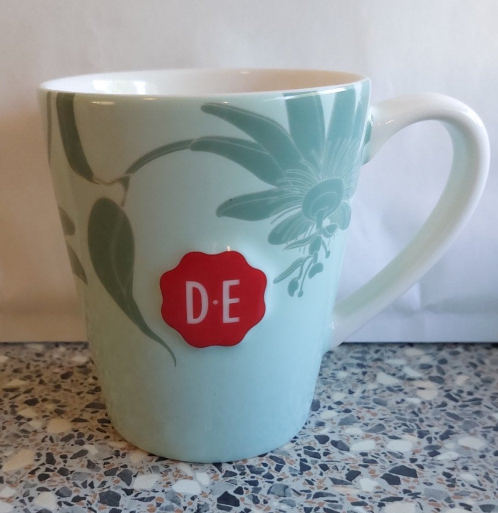 1 beker mok passiebloem Douwe Egberts met oor groen, Overige merken, Zo goed als nieuw, Overige stijlen, Porselein