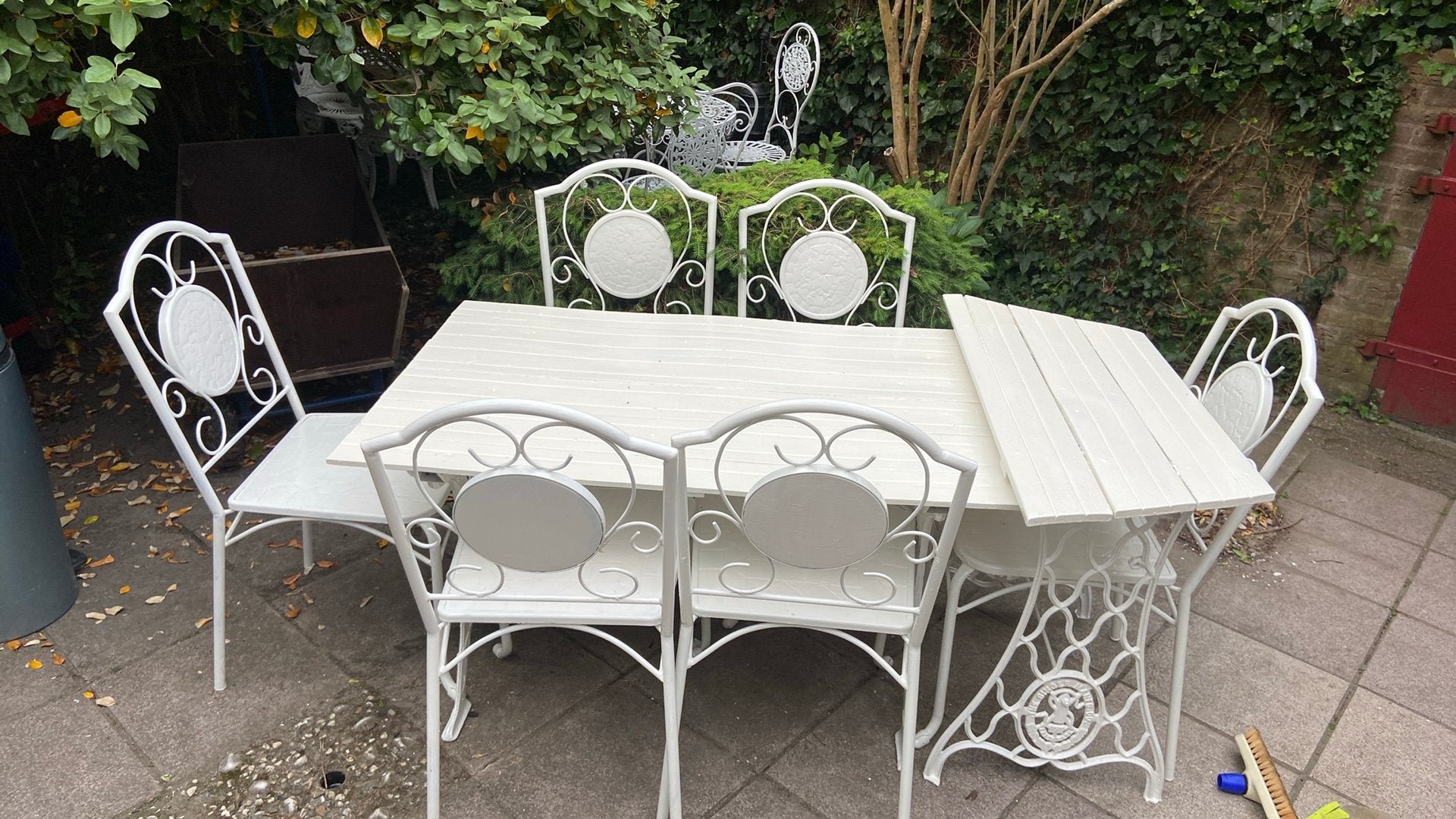 6 persoons tuinset gietijzer tuin set tafel stoelen wit, Ophalen