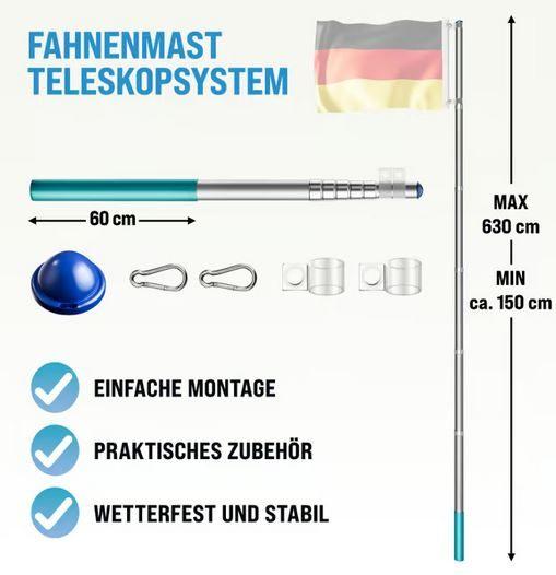 Telescopische vlaggenmast vlaggemast 630 cm GRATIS BEZORGD!, Verzenden, Nieuw, Nvt, Nvt
