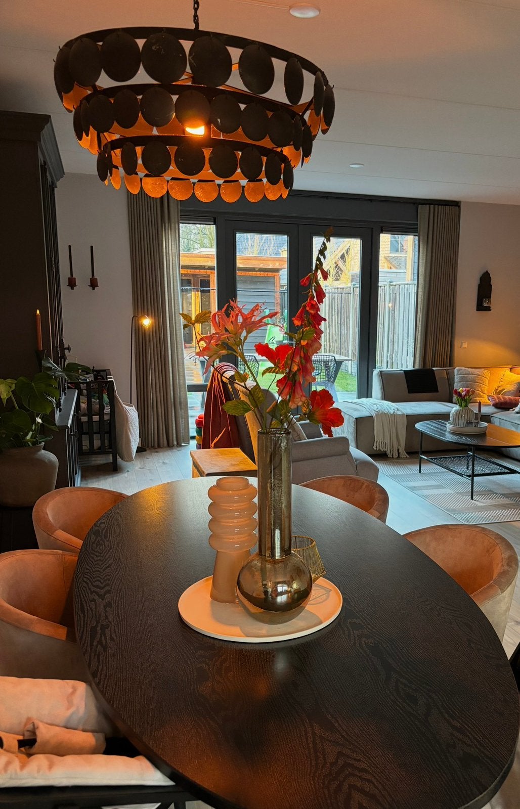 Mooie grote schijfjeslamp, landelijke stijl, Ophalen of Verzenden, Zo goed als nieuw, Minder dan 50 cm