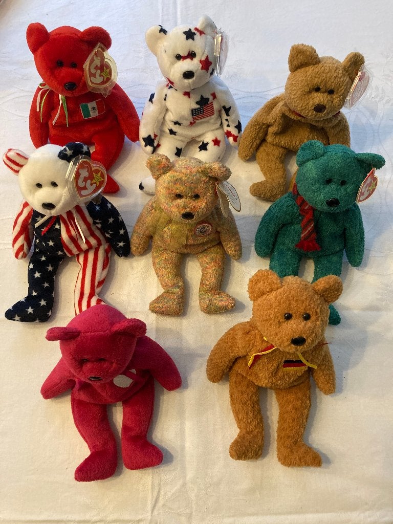 Ty beanie babies beer set van 8 stuks met en zonder tag!, Ophalen of Verzenden, Zo goed als nieuw, Stoffen beer, Overige merken