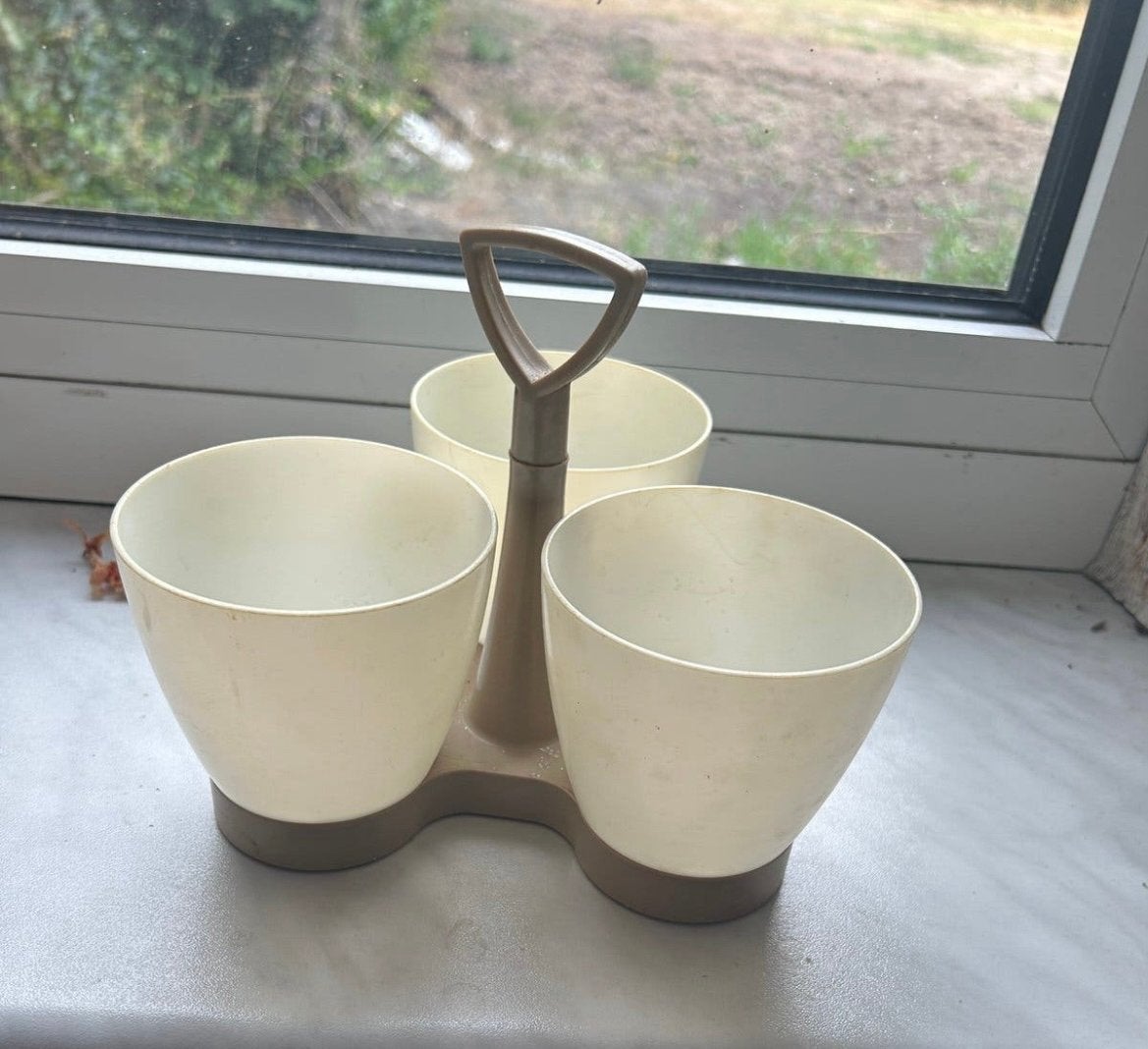 Tupperware Gebruikt - Handige Opberger met Drie Vakken, Huis en Inrichting, Ophalen of Verzenden, Gebruikt, Crème, Overige typen