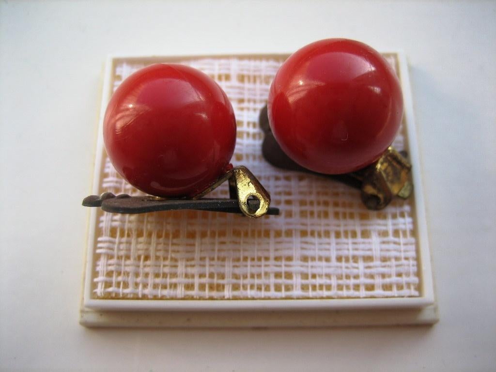 Vintage Clip-Oorbellen | Jaren '50/'60 Retro Rood, Verzenden, Gebruikt, Rood, Overige materialen