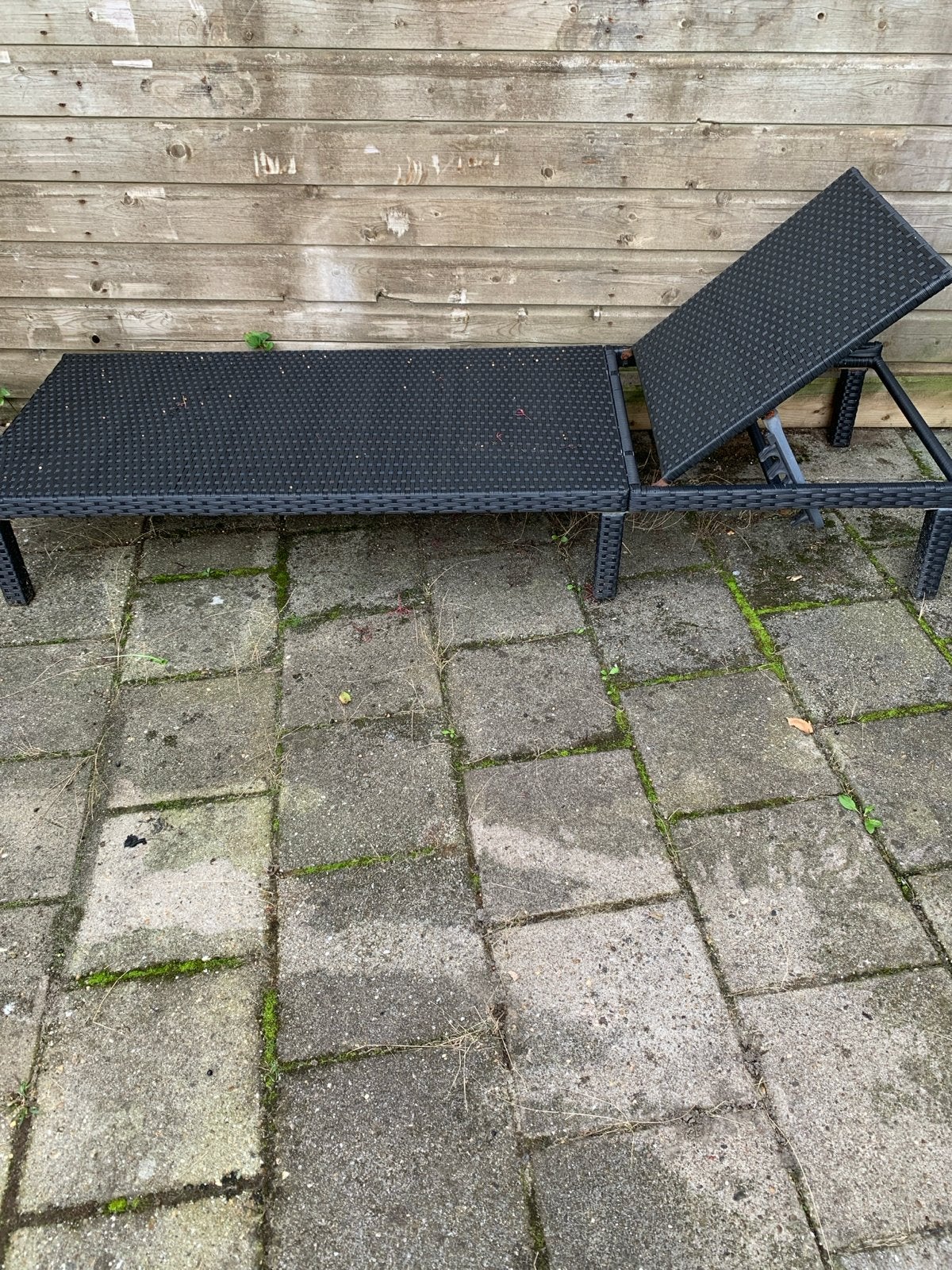 Zwarte Wicker Ligstoel - Verstelbaar zgn bijna niet gebruik, Ophalen, Zo goed als nieuw, Wicker, Verstelbaar