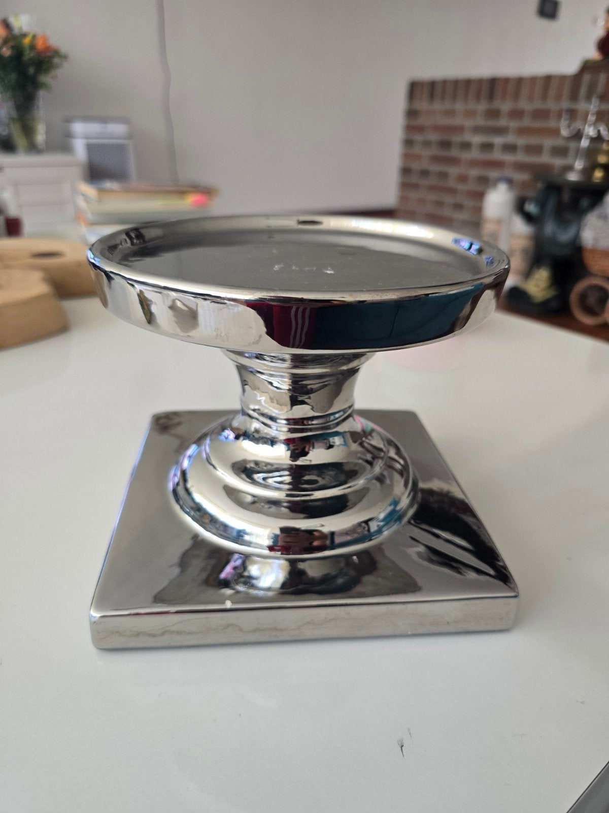 Zilverkleurige Kandelaar - Elegant en Modern Design, Overige merken, Ophalen of Verzenden, Zo goed als nieuw, Metaal