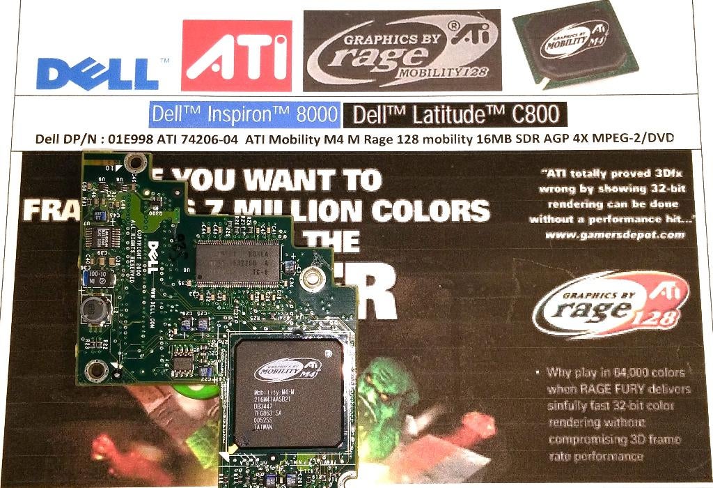 Dell 01E998 0D404 ATI Rage M4 16MB Inspirion 8000 Latitude, Computers en Software, Vintage Computers, Ophalen of Verzenden, Dell