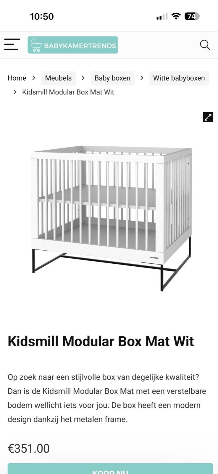Kidsmill Modular Box Mat Wit - Stijlvolle Baby Box, Kinderen en Baby's, Ophalen, Nieuw, Rechthoekig, In hoogte verstelbaar