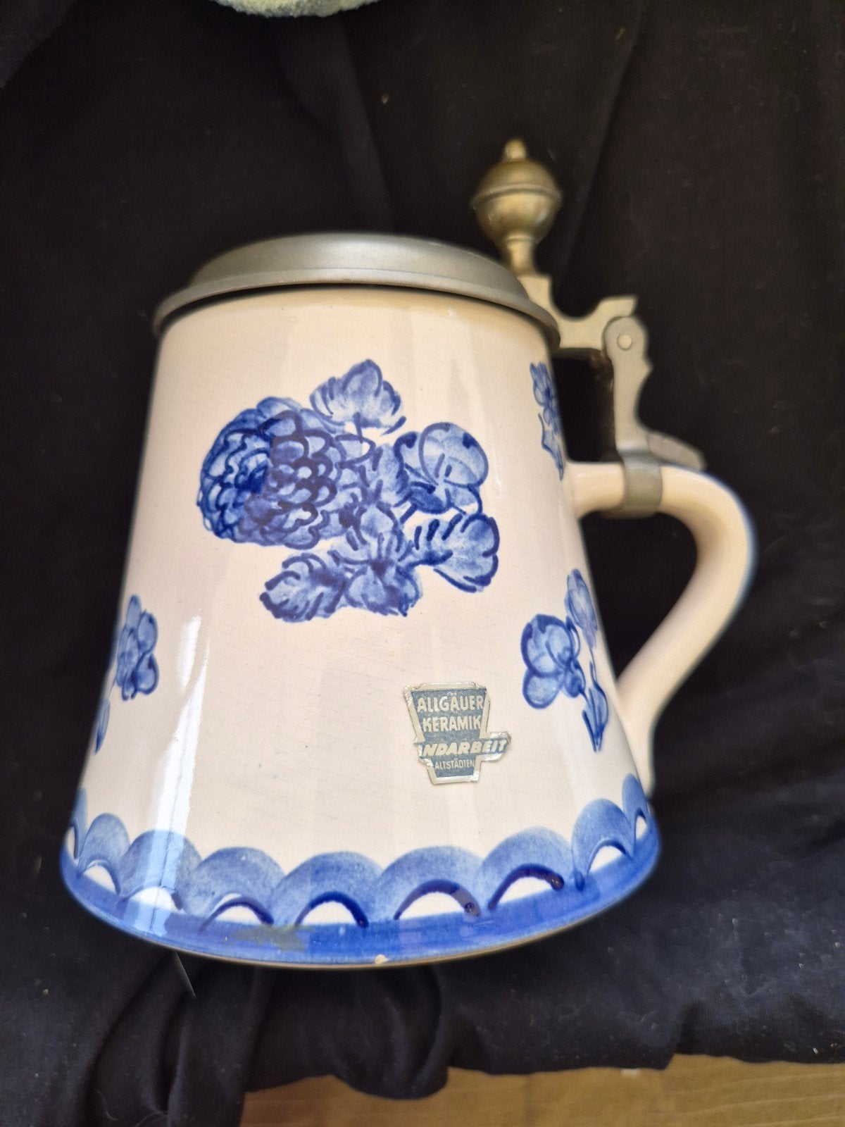 Vintage Allgäuer Keramik Bierpul met Tinnen Deksel, Ophalen of Verzenden