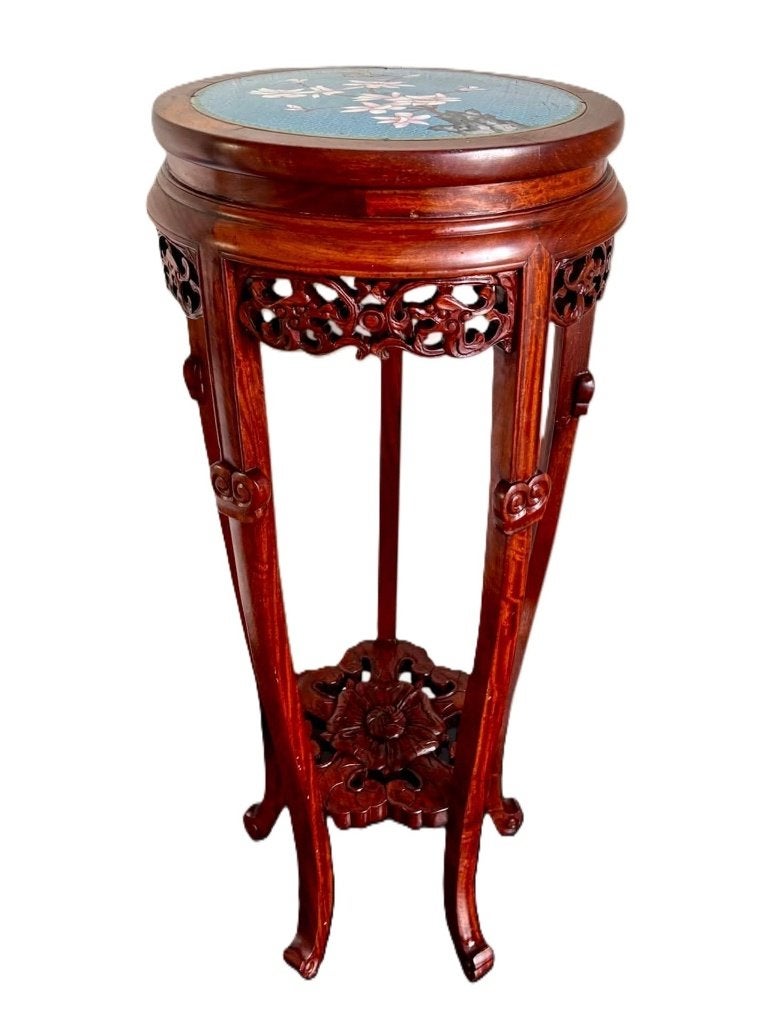 Hoge Chinese sokkel met cloisonne plaat., Ophalen of Verzenden