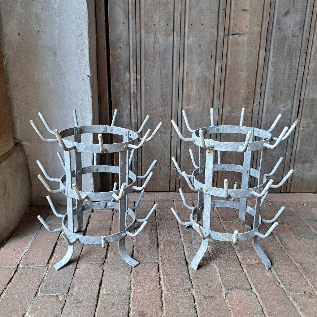 1x Oud brocante Frans zinken flessenrek tafelmodel *Etage3*, Gebruikt, ., Ophalen of Verzenden, .