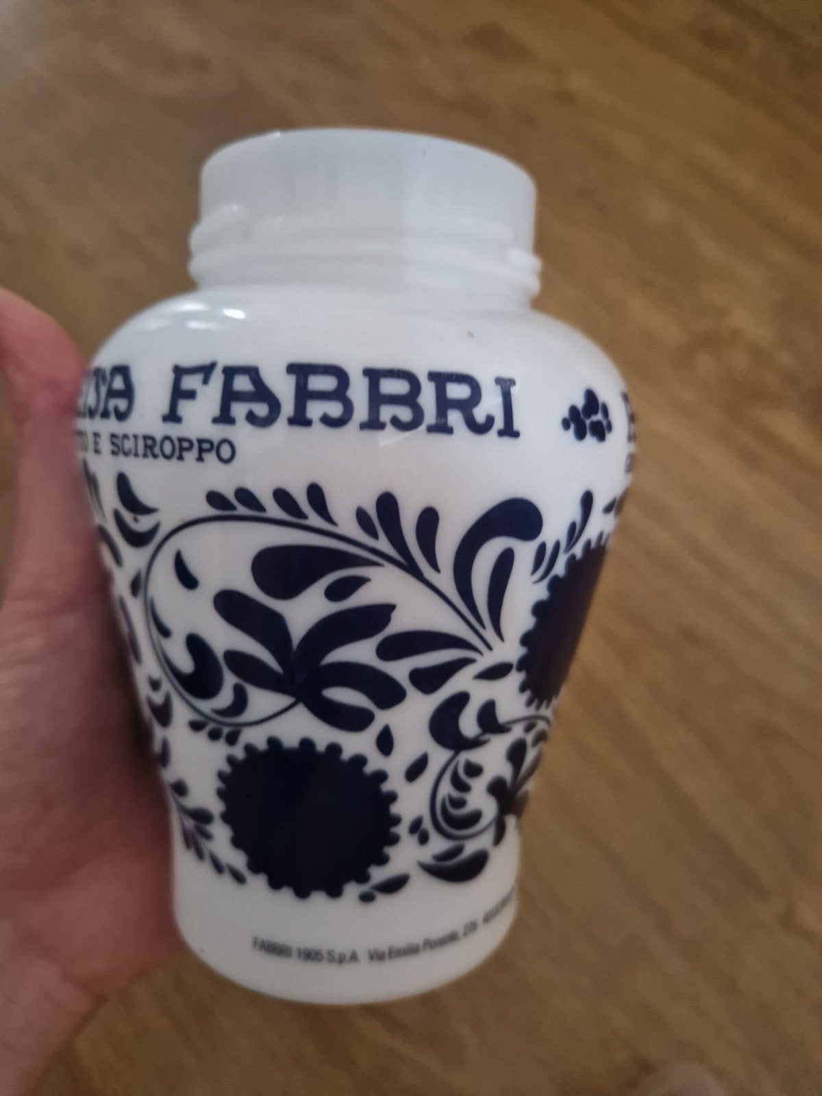Vintage Amarena Fabbri potje - Blauw-wit decor, Antiek en Kunst, Antiek | Vazen, Ophalen of Verzenden