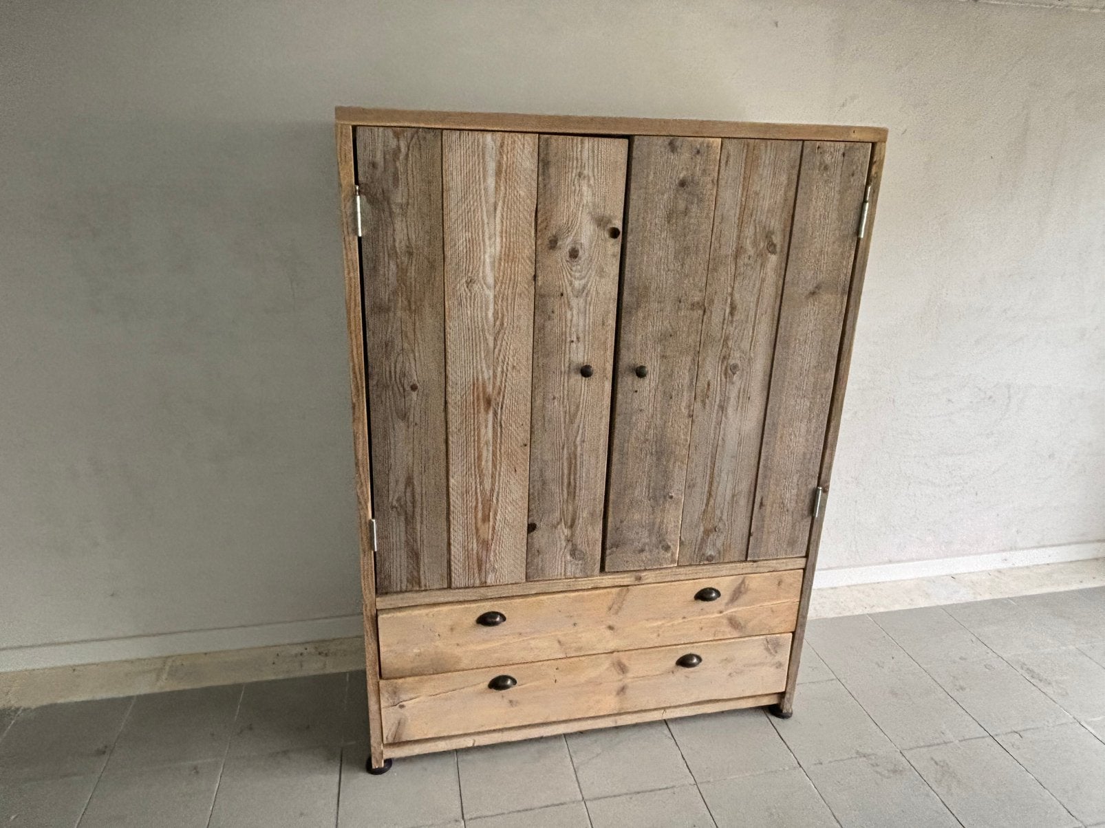 Authentieke steigerhouten kast met lades en deuren, Ophalen, Gebruikt, 50 tot 100 cm, Met lade(s)