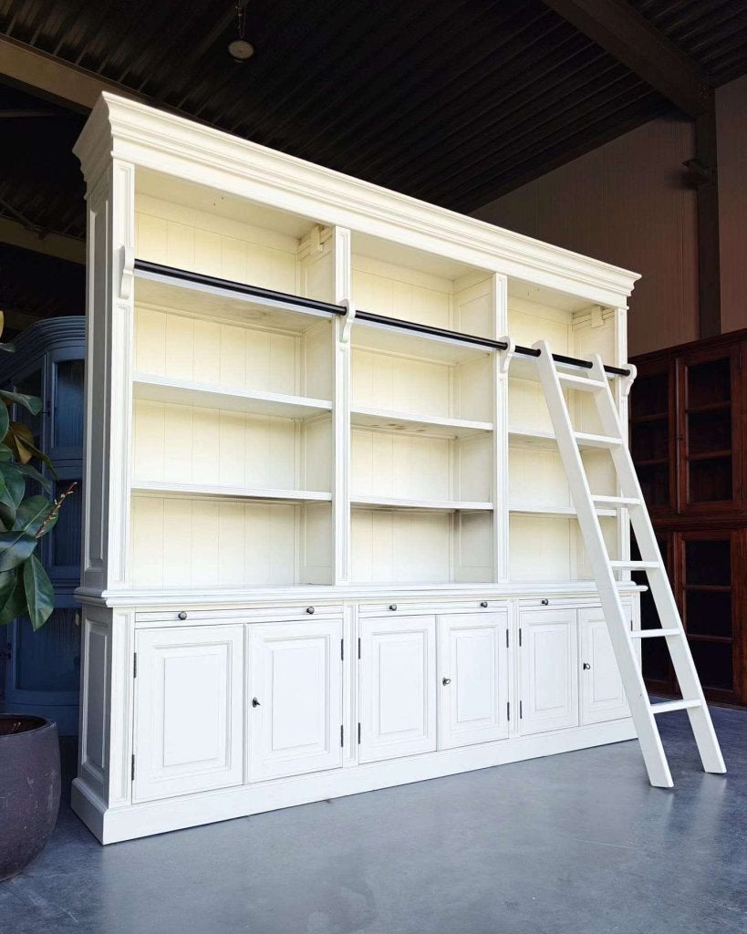 Grote bibliotheekkast met ladder | Witte Boekenkast #0475, Niet ingevuld, 200 cm of meer, Niet ingevuld, Ophalen of Verzenden