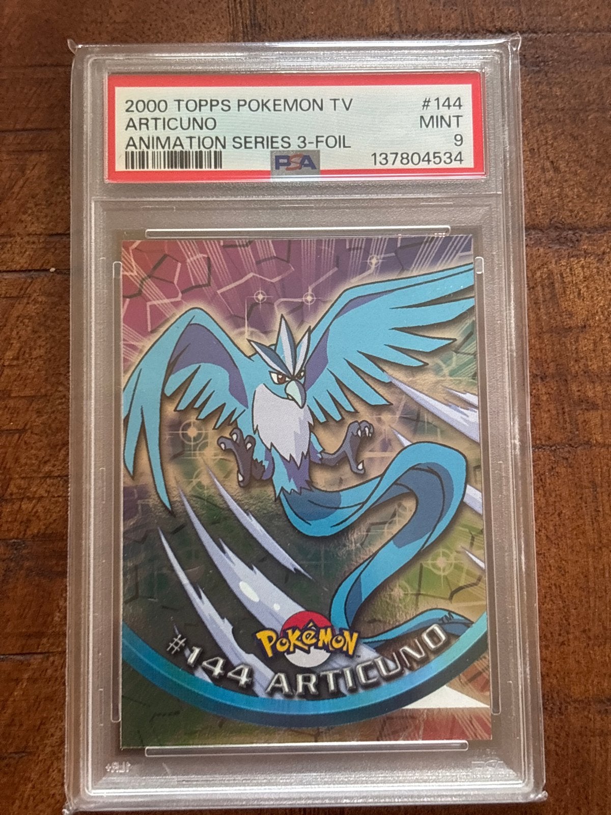 2000 Topps Pokémon TV Articuno #144 PSA 9 Foil, Ophalen of Verzenden, Zo goed als nieuw, Losse kaart, Foil
