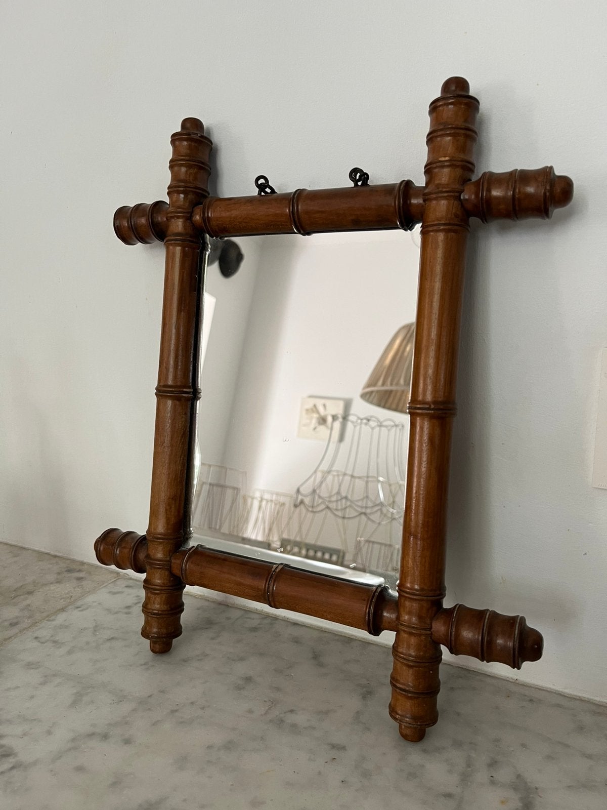 ANTIEKE FRANSE SPIEGEL BAMBOE HOUT ZGSTAAT, Antiek en Kunst, Ophalen of Verzenden, Rechthoekig, Minder dan 50 cm