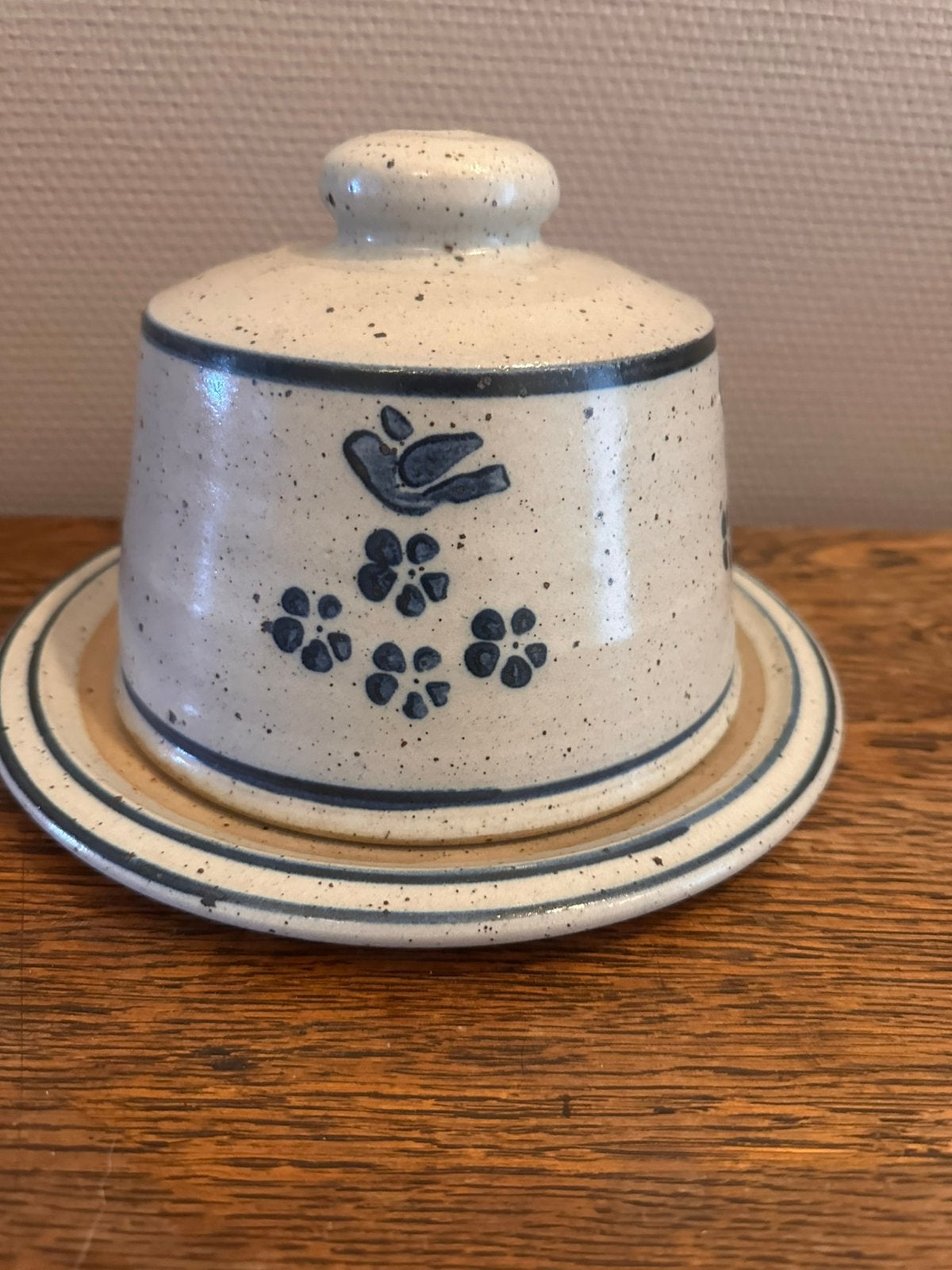 Vintage Keramische Kaasstolp Blauw Vogel Bloem motief 27 cm, Ophalen of Verzenden, Zo goed als nieuw