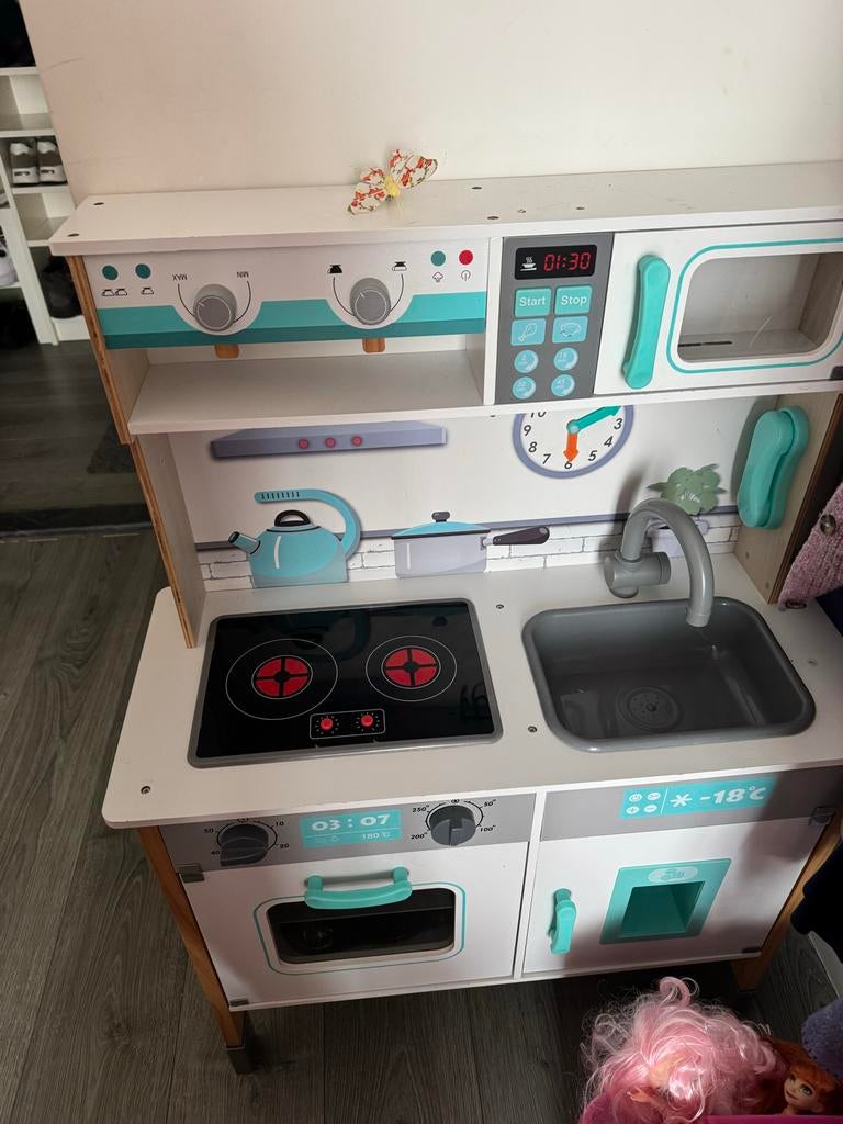 Houten speelkeuken met geluid en accessoires, Ophalen, Gebruikt, Hout, Speelkeuken