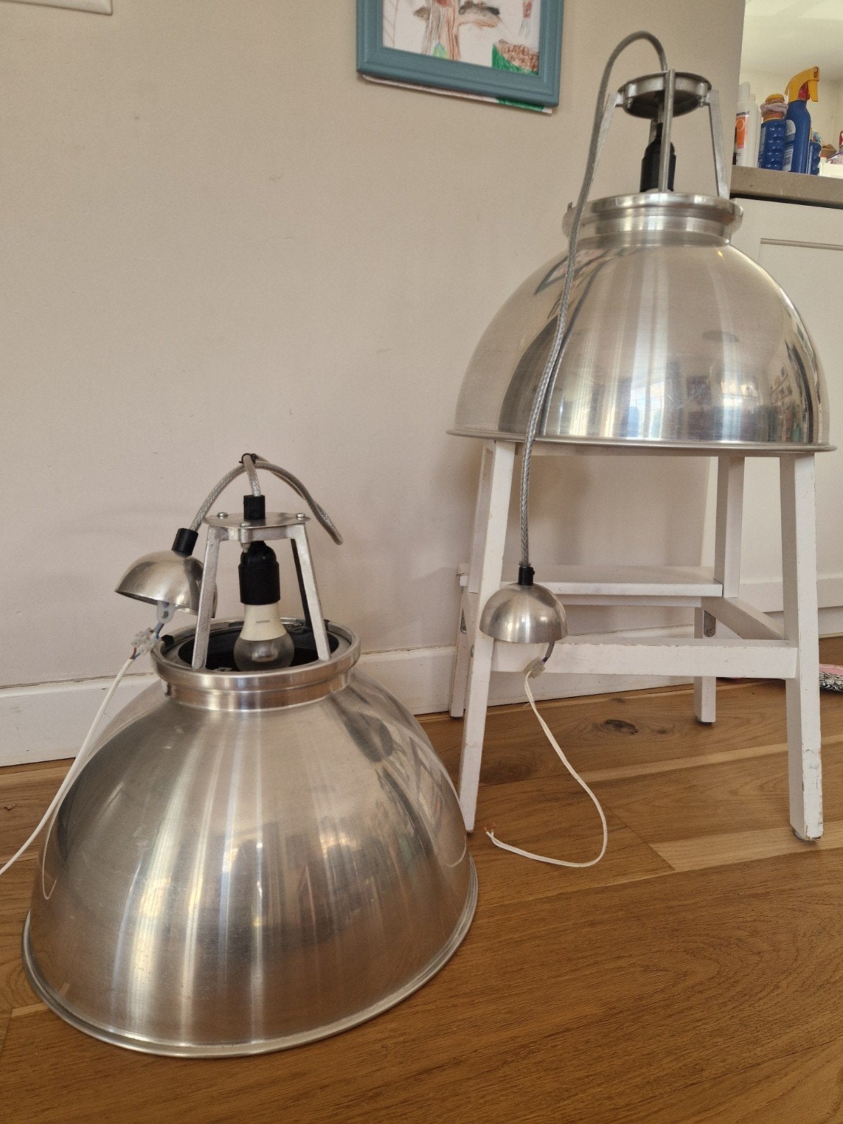 2 original BTC England Titan tafellampen, Ø 45 cm, aluminium, Huis en Inrichting, Lampen | Hanglampen, Ophalen, Gebruikt, Metaal