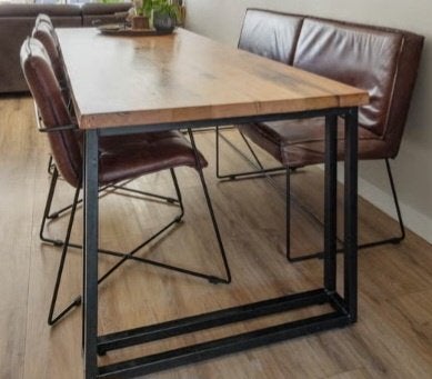 Mooie tafel met leren eetbank en 3 stoelen, Ophalen, Gebruikt, 200 cm of meer, 50 tot 100 cm