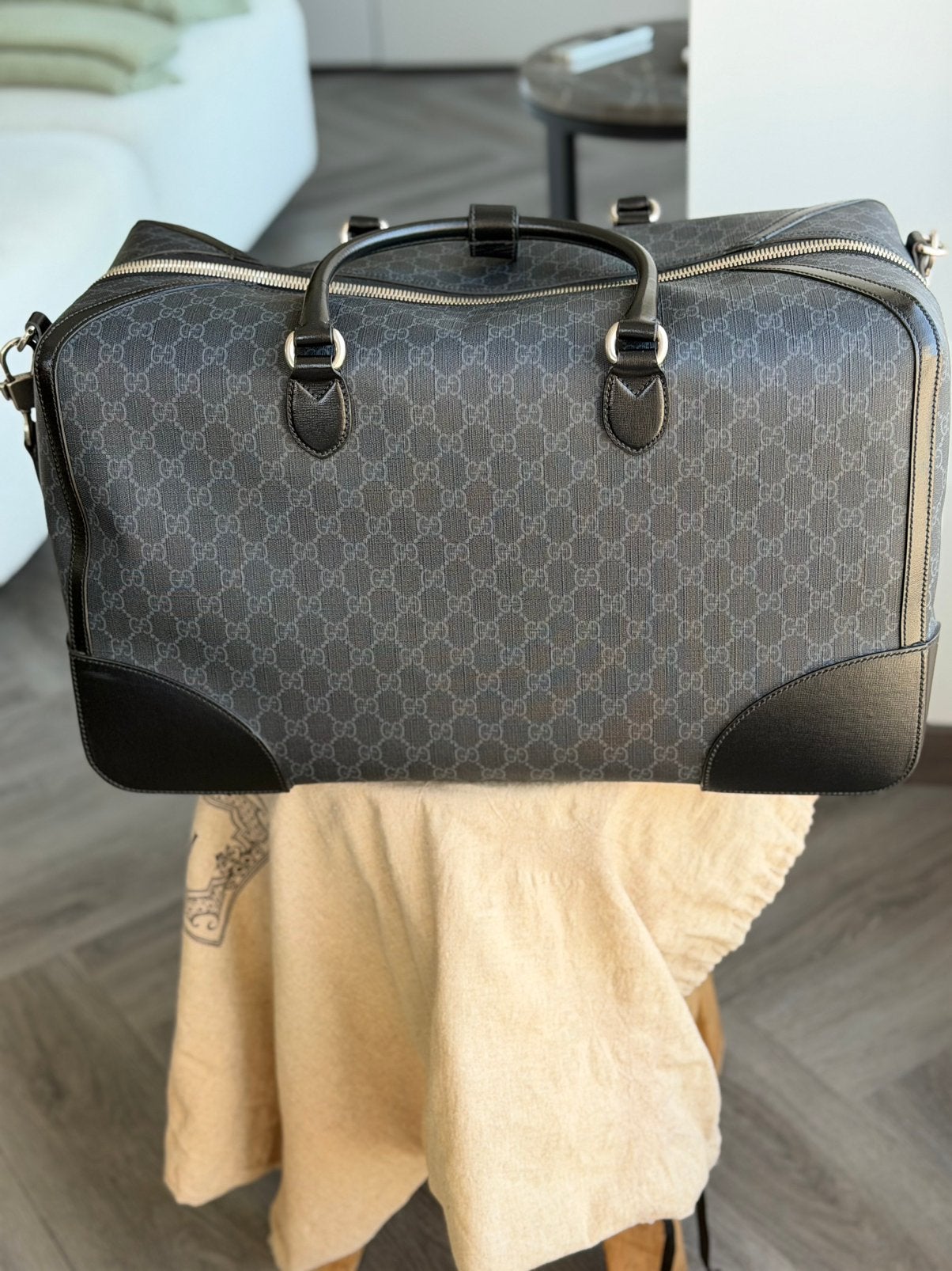 Gucci GG Supreme Large Duffle Bag / Weekendtas - Full Set, Ophalen, 40 tot 60 cm, 30 cm of meer, Zwart