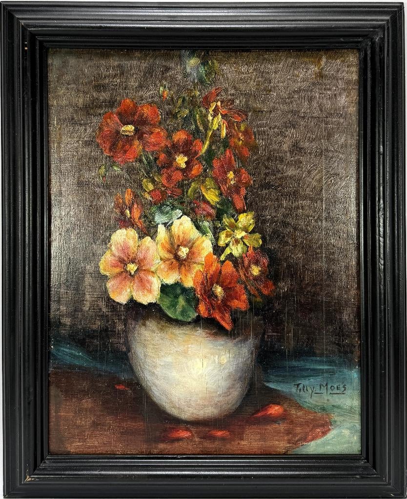 256. Olieverfschilderij, Tilly Moes - stilleven, Antiek en Kunst, Ophalen of Verzenden