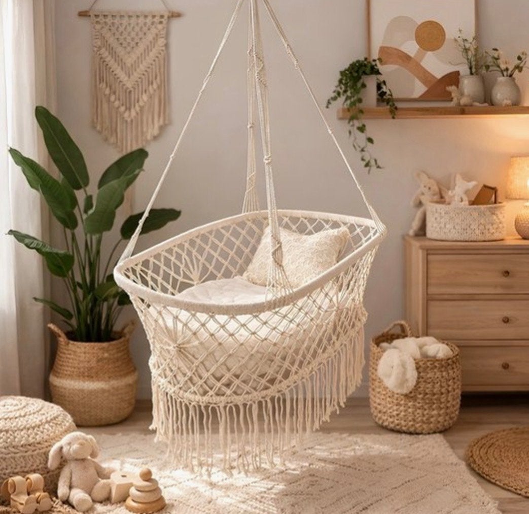 Boho Macramé Wiegje/Hangwiegje - Lavandoux, Ophalen of Verzenden, Nieuw, Wieg