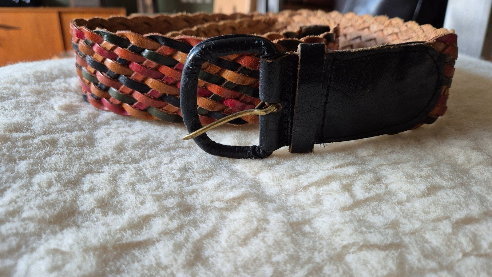 Vintage echt leren kleurrijke riem centuur, Overige kleuren, Echt leder, Ophalen of Verzenden, Vintage