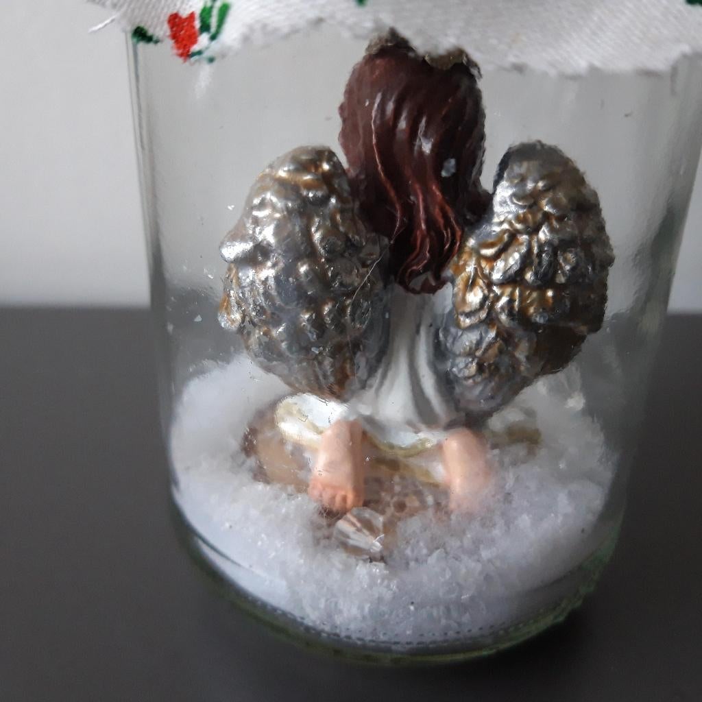 Engeltje in glazen pot kerstdecoratie handgemaakt, Diversen, Ophalen of Verzenden, Gebruikt