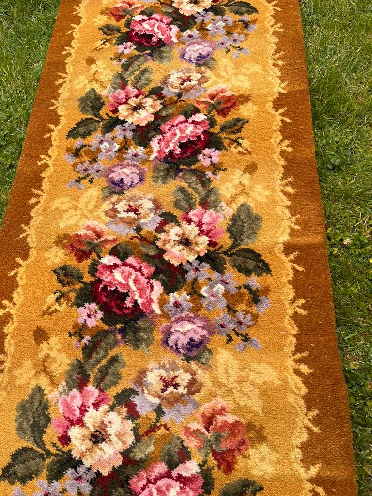 Vintage kleed / traploper kleurrijk met rozen, Ophalen, Gebruikt, Overige kleuren, 200 cm of meer