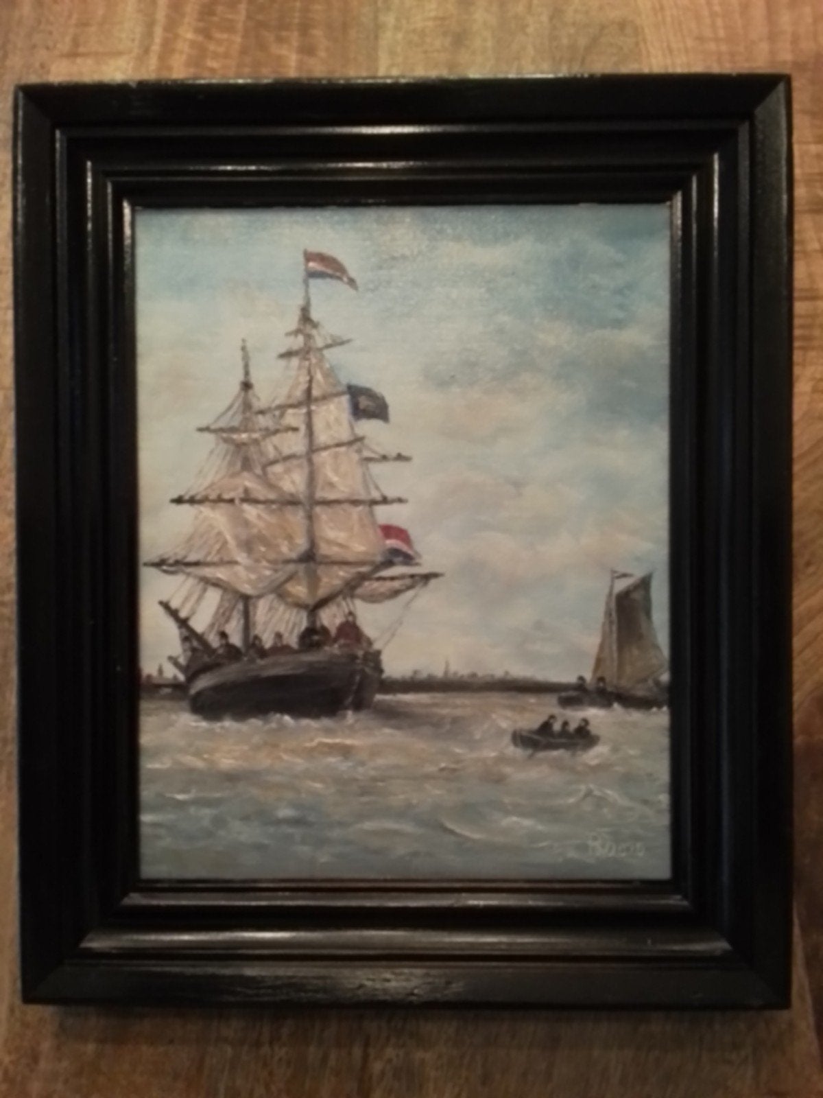 Klassiek Schilderij: Zeilschip op Zee, Maritiem / water, Doek, Origineel werk, Ophalen of Verzenden