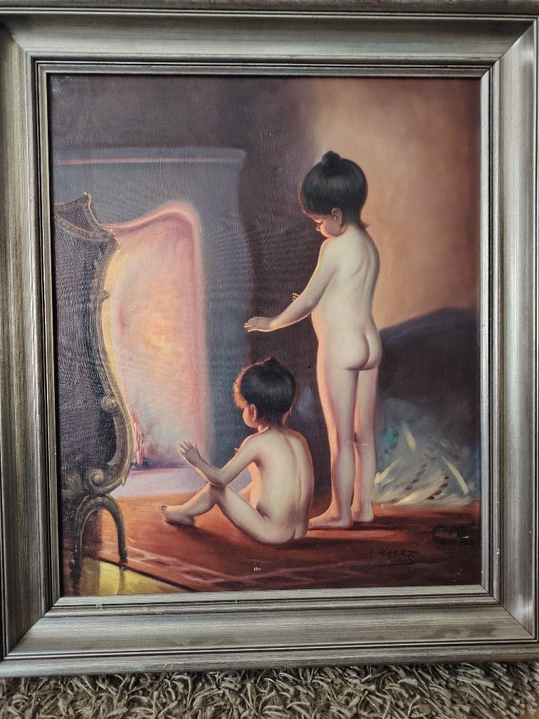 Naert (Emiel Decraene) - Kinderen bij de open haard, Antiek en Kunst, Kunst | Schilderijen | Klassiek, Ophalen