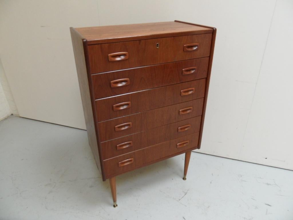 Vintage Mid Century ladekast  Fifties, Gebruikt, 3 of 4 laden, Minder dan 100 cm, 25 tot 50 cm