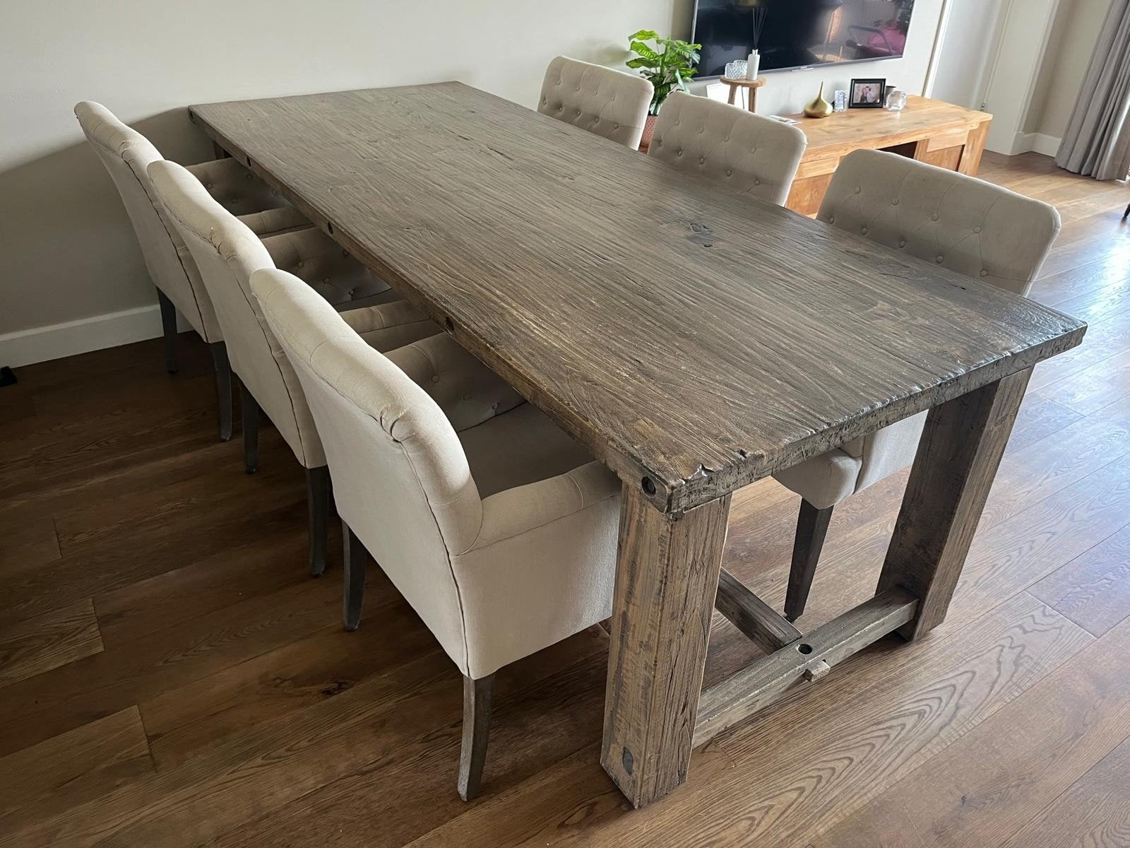 Robuuste kloostertafel van 250 cm - Oud hout (zwaar), Gebruikt, 200 cm of meer, 50 tot 100 cm, Rechthoekig