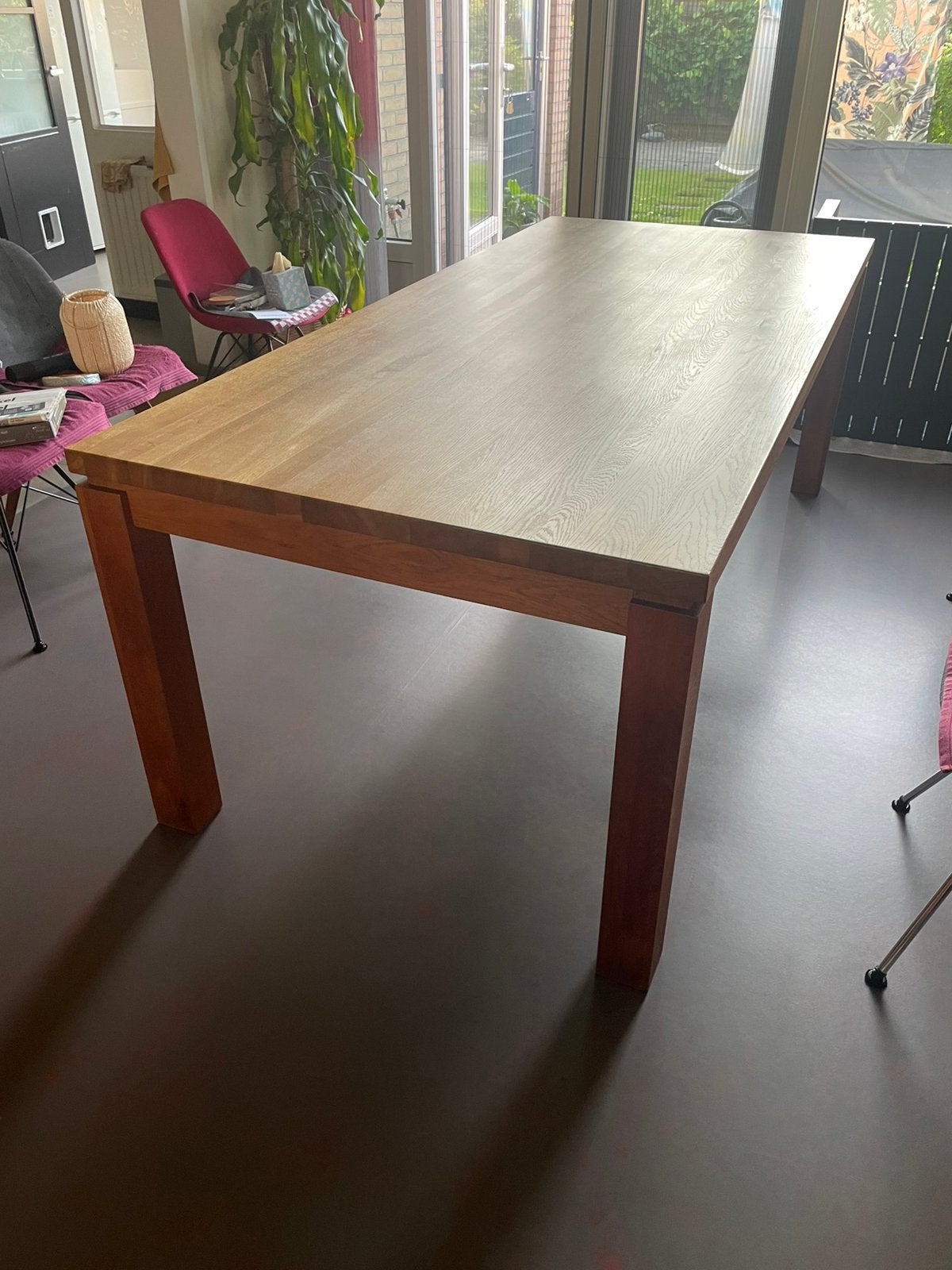 Massief eiken eettafel ( geolied) 100/220, Ophalen, Gebruikt, 100 tot 150 cm, Eikenhout