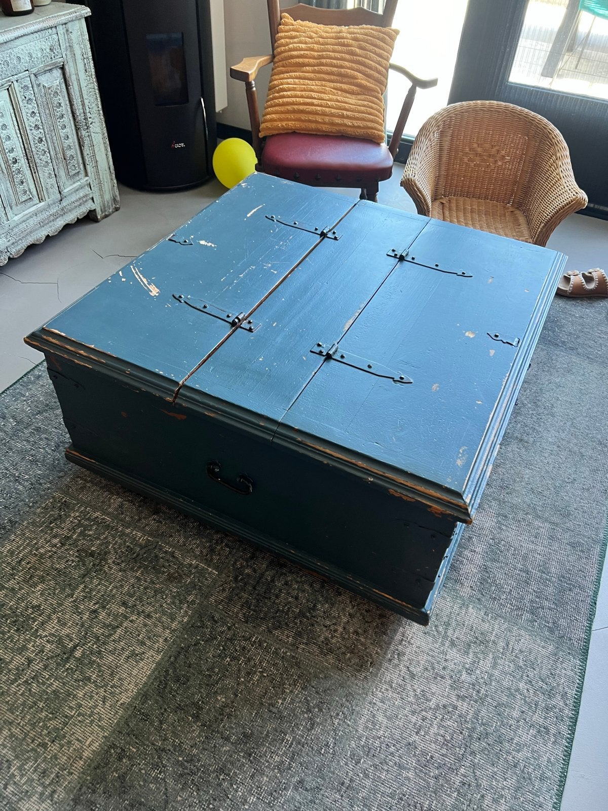 Vintage opbergkist/salontafel met 2 aparte opbergruimtes, Gebruikt, 50 tot 100 cm, Ophalen of Verzenden, 75 tot 100 cm