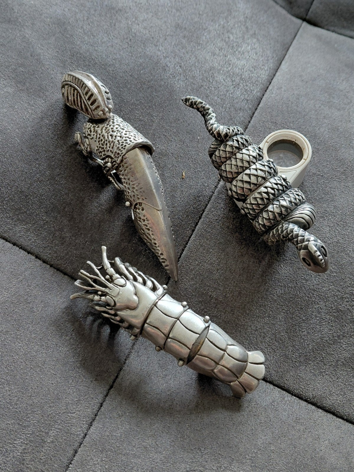Unieke 925 zilveren harnasringen: slang, kreeft & gordeldier, Sieraden, Tassen en Uiterlijk, Ringen, Ophalen, 20 of groter, Zo goed als nieuw