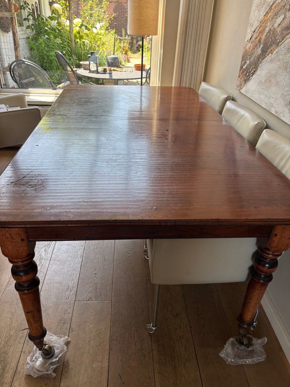 Antiek Engelse mahonie eettafel, Ophalen, Gebruikt, 100 tot 150 cm, 200 cm of meer