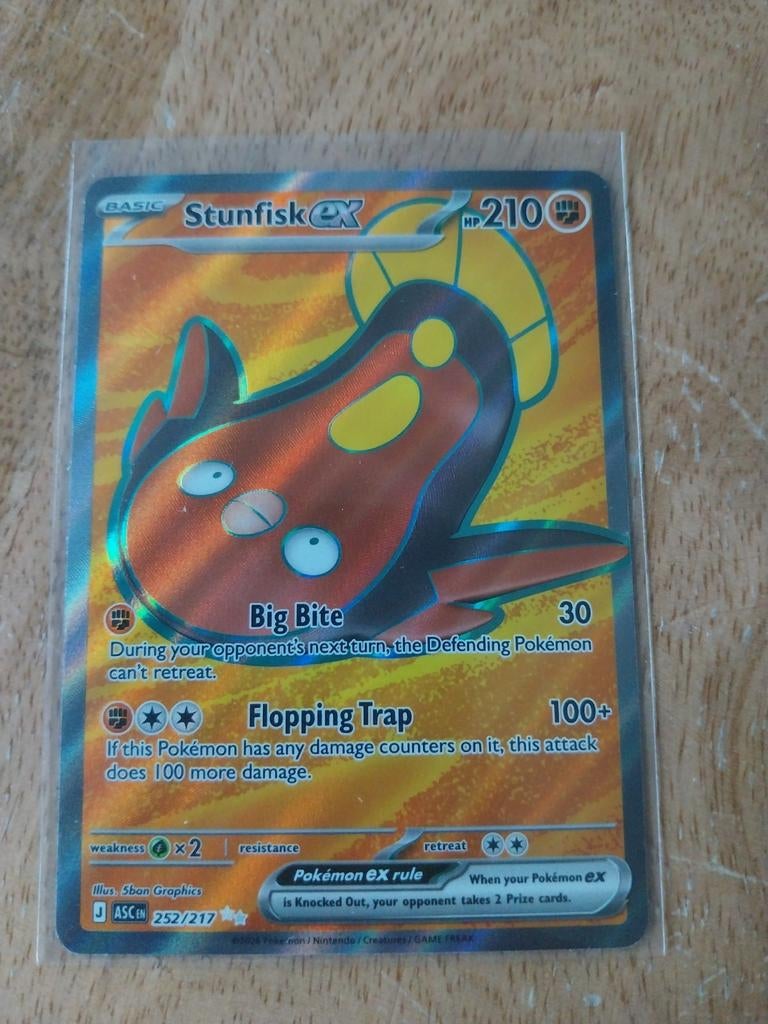Pokémon Ascended Heroes Stunfisk EX 252/217, Ophalen of Verzenden, Zo goed als nieuw, Losse kaart, Foil