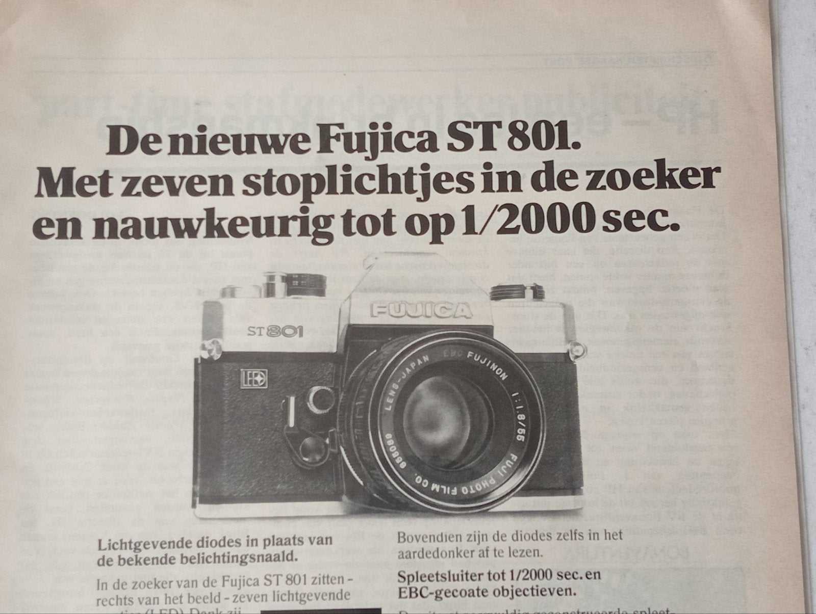 Originele advertentie Fujica ST801 camera - begin jaren '70, Ophalen of Verzenden, Knipsel(s)