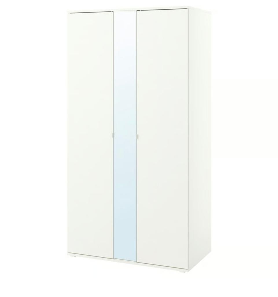 IKEA Kledingkast met spiegel, wit, 100x58x201 cm, Ophalen, Met deur(en), Gebruikt, Modern, functioneel