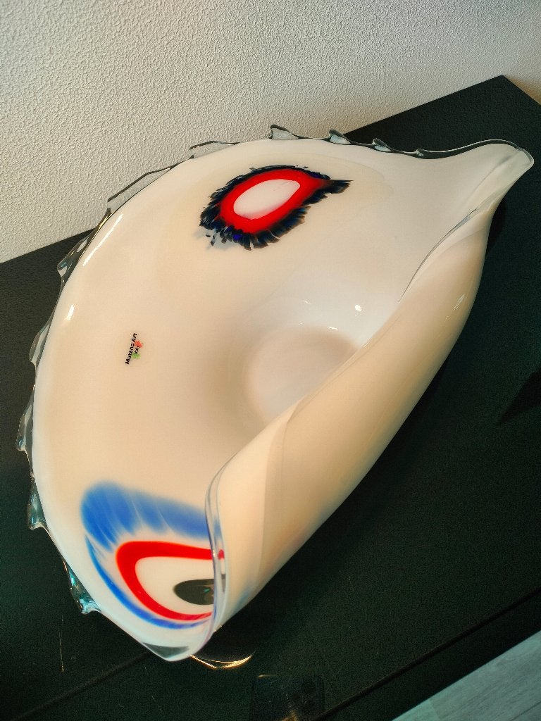 Murano Schaal Schelp Wit Rood Zwart 1970-1980, Antiek en Kunst, Ophalen of Verzenden