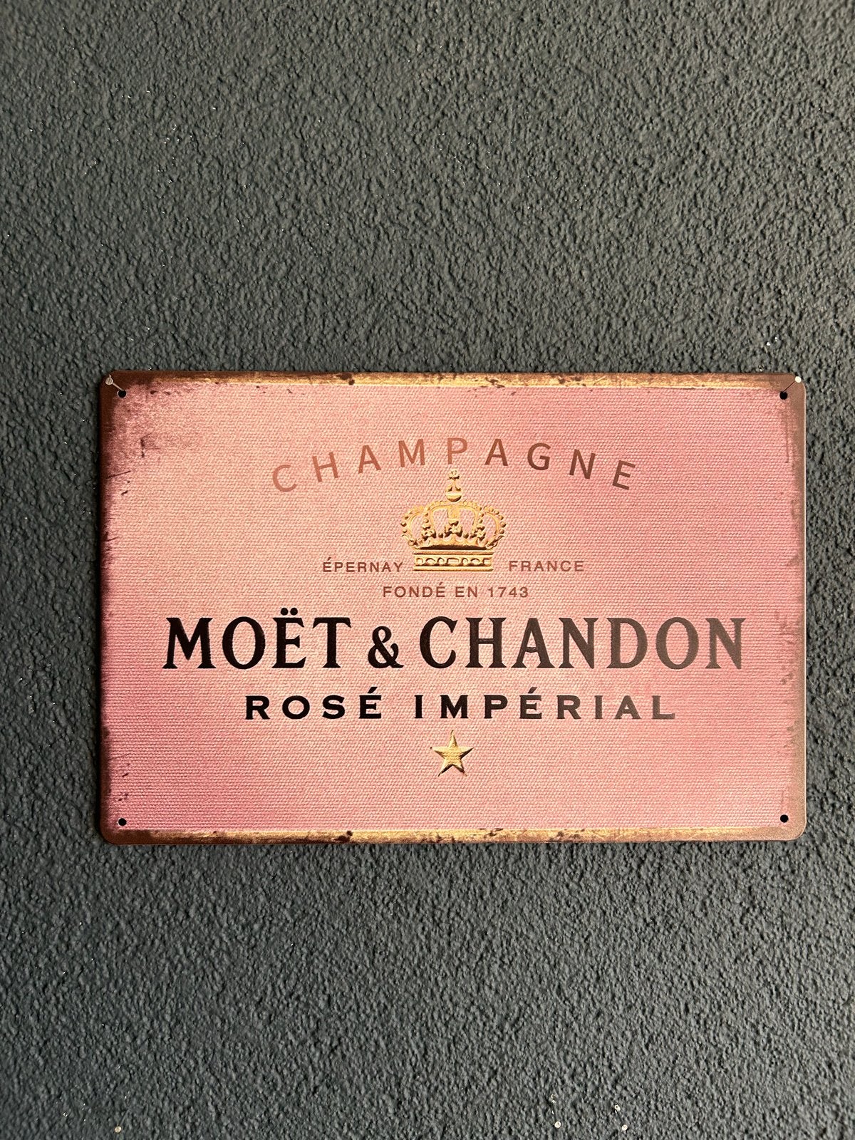 Metalen Moët & Chandon Rosé Impérial bord 20x30cm, Ophalen of Verzenden, Gebruikt, Roze, Metaal