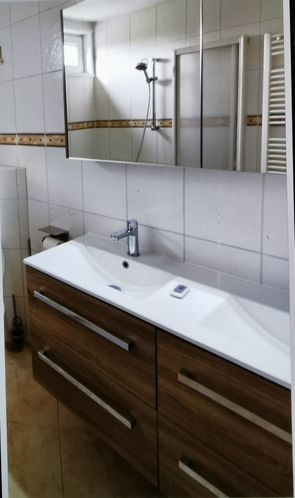 Luxe Compleet Badkamermeubel Houtlook met Spiegelkast, Ophalen, 100 tot 150 cm, Minder dan 100 cm, Wastafelkast