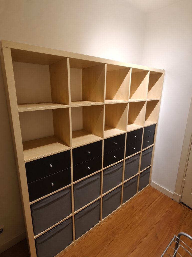 IKEA KALLAX 5x5 berkenlook incl. lades en opbergbakken, Ophalen, 150 tot 200 cm, Zo goed als nieuw, Met lade(s)