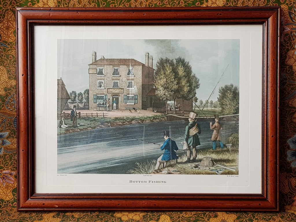 Bottom fishing mooie antieke ingelijste prent uit Engeland., Ophalen of Verzenden
