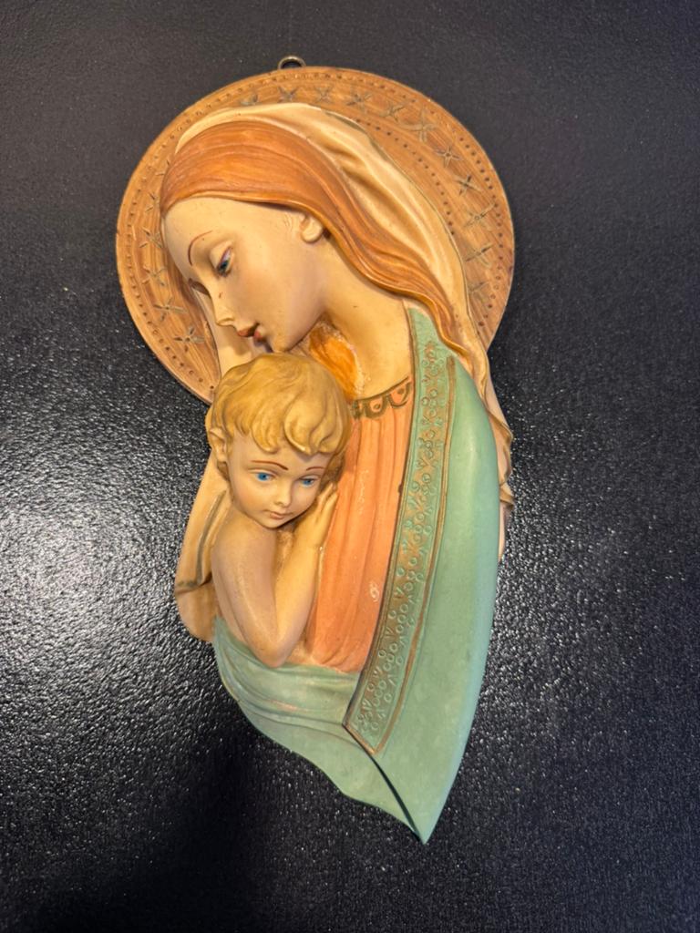 Prachtig Religieus Reliëf Madonna & Kind – Composiet, Antiek en Kunst, Antiek | Religie, Ophalen of Verzenden