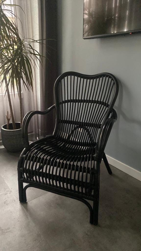Rotan lounge stoel zwart, Ophalen, Gebruikt, Zwart, Riet of Rotan
