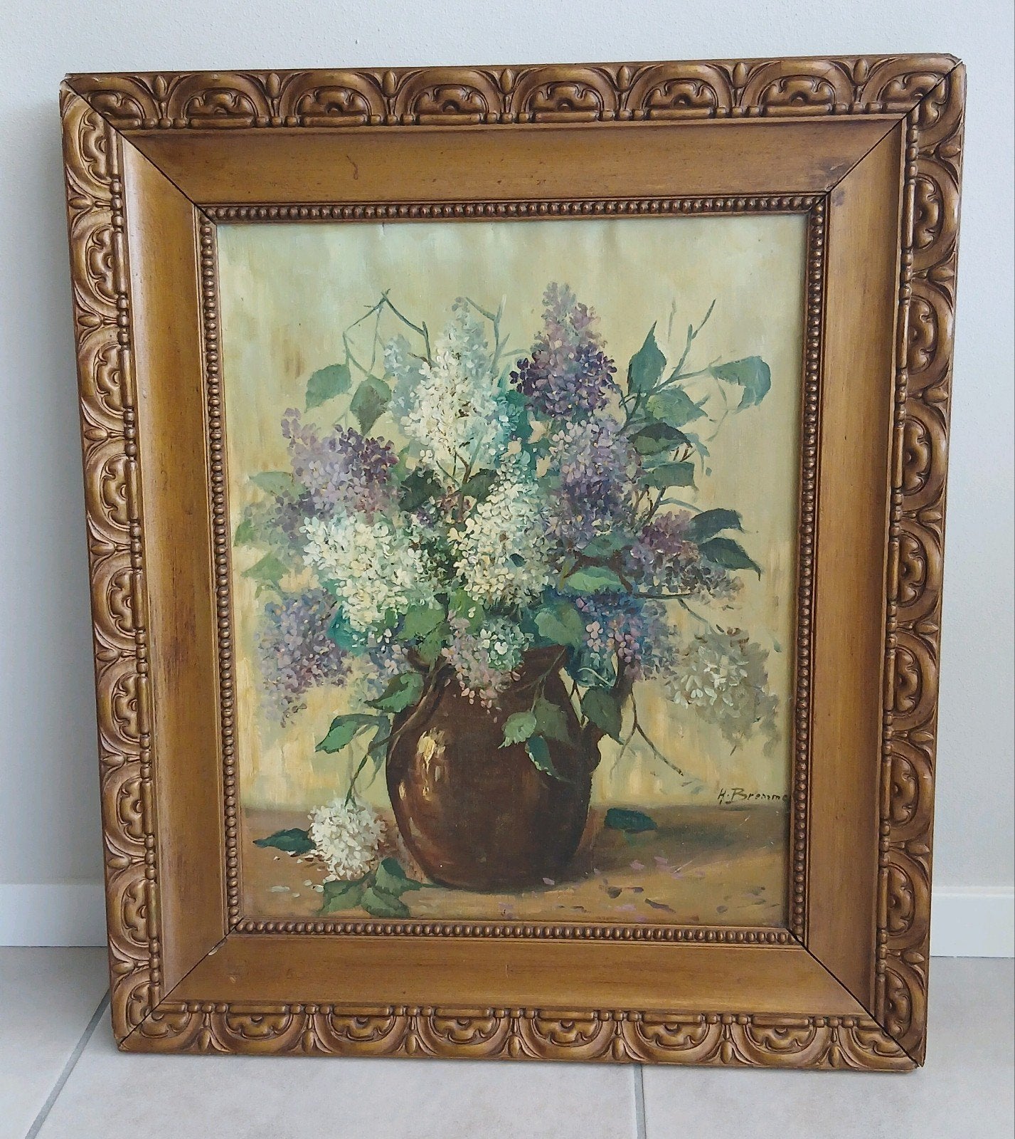 Oud schilderij bloemboeket gesigneerd, Ophalen of Verzenden