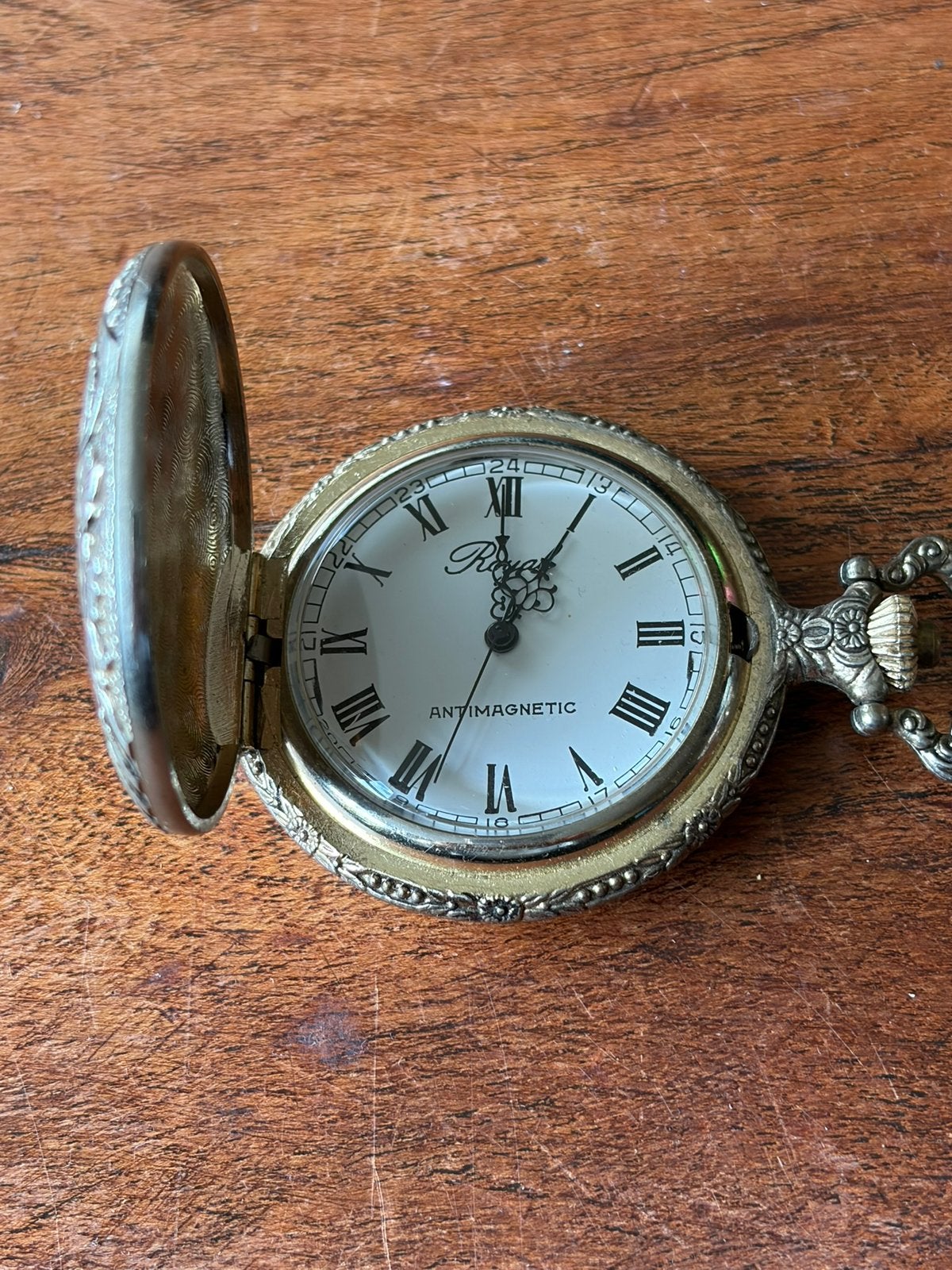 Vintage Royal mechanisch zakhorloge met stoomlocomotief, Overige merken, Zakhorloge, Staal, Ophalen of Verzenden